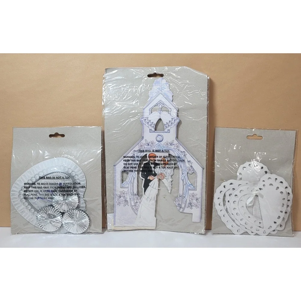 Vtg Good Old Values Wedding Decor Honeycomb Centerpiece/Garland/Spiral Cutouts